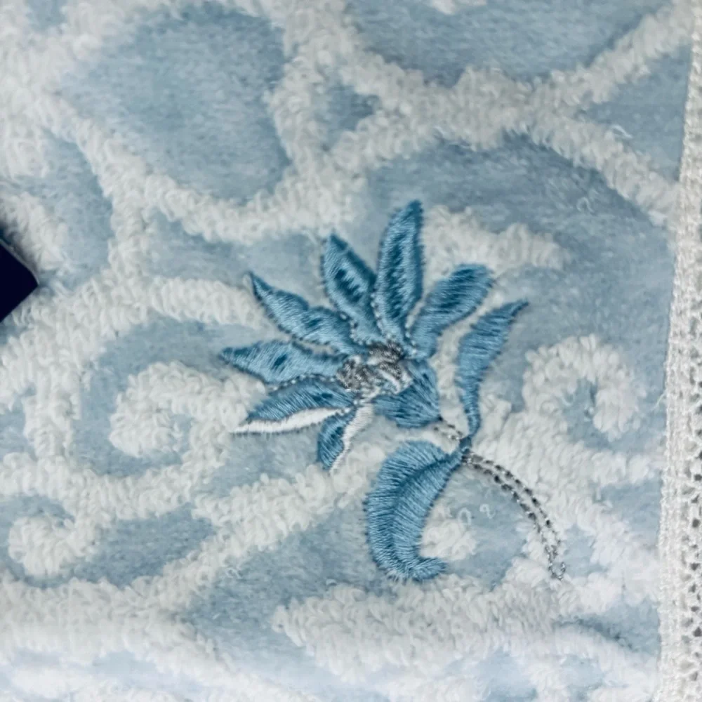 Lanvin Light Blue/White w/ Embroidered accent Hand Towel size 11.5”